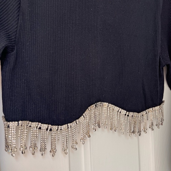 NWT Sincerely Jules Black Beaded Fringe Crop Top S/M - Picture 4 of 10